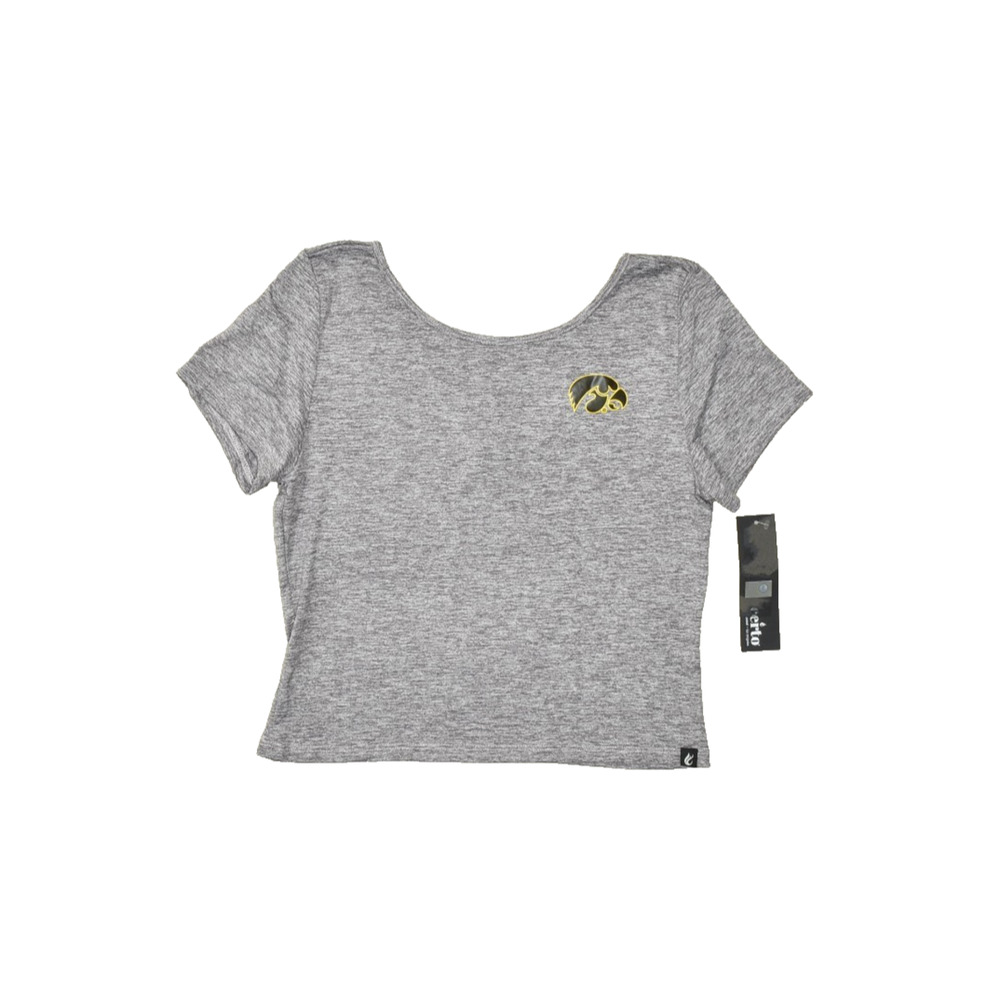 Certo Iowa Hawkeyes Scoop Back Tee Shirt Athletic Casual Gray Size L Cropped NEW